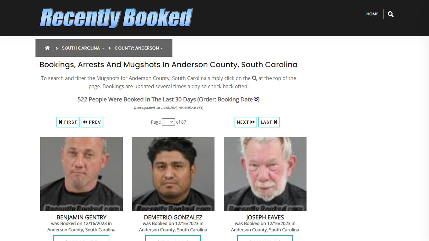 Bookings, Arrests and Mugshots in Anderson County, South Carolina