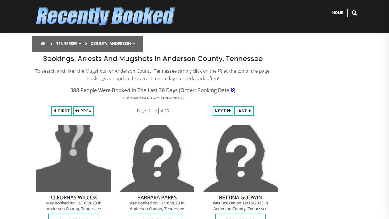 Bookings, Arrests and Mugshots in Anderson County, Tennessee